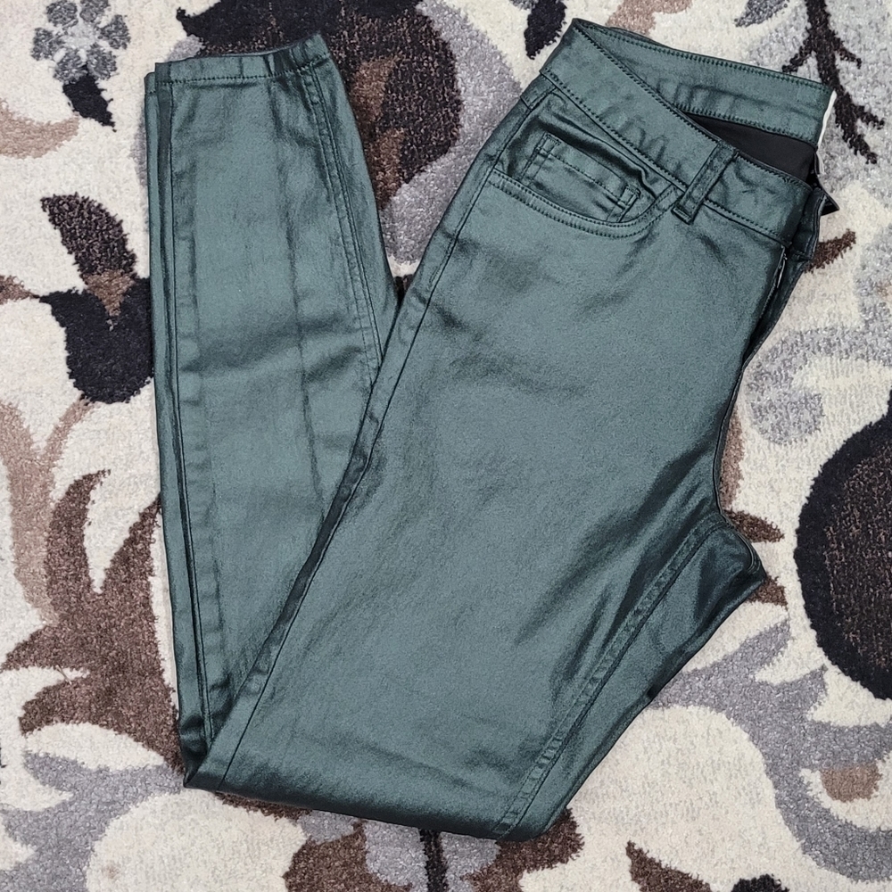 GB Skinny Jeans Coated Green Slimming Women's Sz M